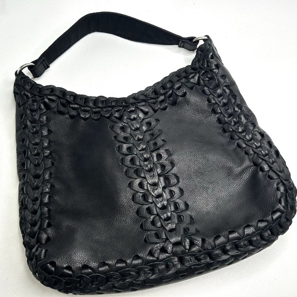 Lucky Brand*Pebbled Leather*Chain link Design*Black Hobo*Shoulder/Handbag